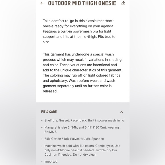 SKIMS Outdoor Mid Thigh Onesie - Small - Picture 5 of 5